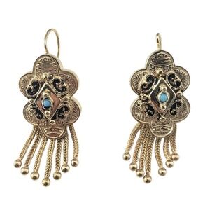 14 Karat Yellow Gold and Turquoise Dangle Earrings #21416